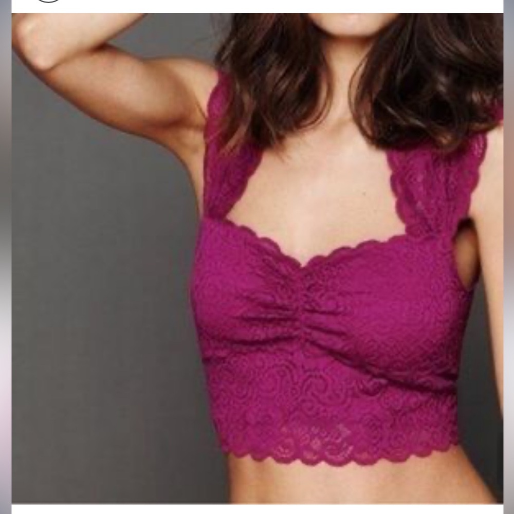 Free People long line lace cap sleeve bralette in bright Candy Pink color